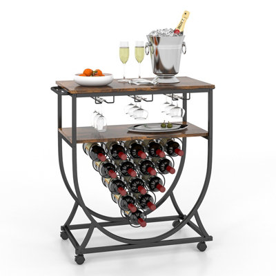 Costway Industrial Bar Cart Serving Cart Rolling Drink Trolley