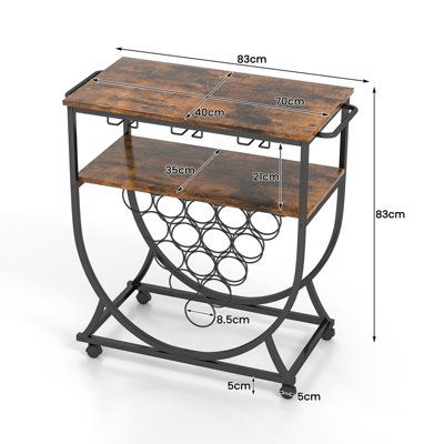 Costway Industrial Bar Cart Serving Cart Rolling Drink Trolley