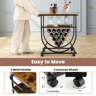 Costway Industrial Bar Cart Serving Cart Rolling Drink Trolley - 8