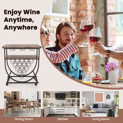 Costway Industrial Bar Cart Serving Cart Rolling Drink Trolley - 9