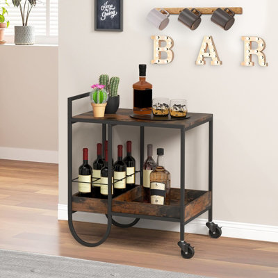 Industrial Bar Cart | Rolling Coffee Cart | Kitchen Storage Cart | Wood