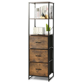 Costway Industrial Bookshelf 3-Drawer Dresser Narrow Storage Rack w/ Steel Frame