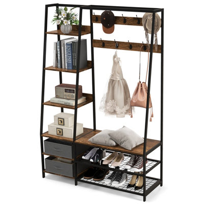 Costway Industrial Coat Rack Metal Garment Clothes Rails Storage Organizer 2 Drawers