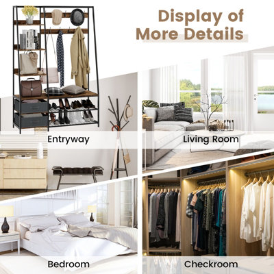 Costway Industrial Coat Rack Metal Garment Clothes Rails Storage Organizer 2 Drawers