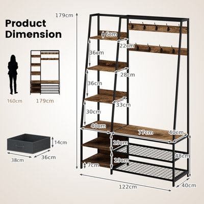Costway Industrial Coat Rack Metal Garment Clothes Rails Storage Organizer 2 Drawers - 3