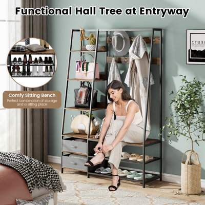 Costway Industrial Coat Rack Metal Garment Clothes Rails Storage Organizer 2 Drawers - 5