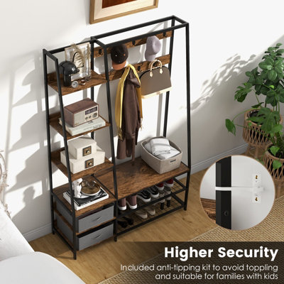 Costway Industrial Coat Rack Metal Garment Clothes Rails Storage Organizer 2 Drawers - 7