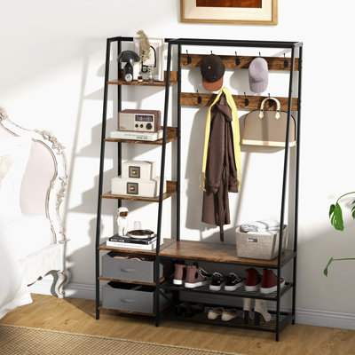 Costway Industrial Coat Rack Metal Garment Clothes Rails Storage Organizer 2 Drawers - 8