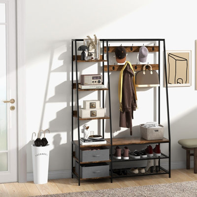 Costway Industrial Coat Rack Metal Garment Clothes Rails Storage Organizer 2 Drawers - 9