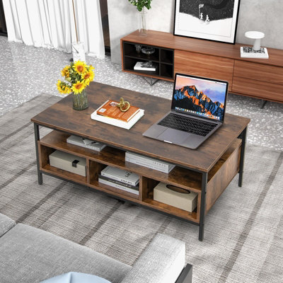 Costway Industrial Coffee Table Wooden Cocktail Center Table with Storage Shelf