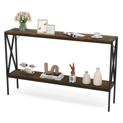 COSTWAY Industrial Console Table 2-Tier Narrow Sofa Table Behind Couch 120 CM Entrance Table