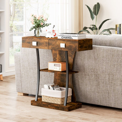 COSTWAY Industrial Console Table T-Shaped Entryway Table Rustic Brown