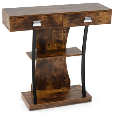 COSTWAY Industrial Console Table T-Shaped Entryway Table Rustic Brown
