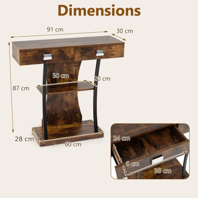 COSTWAY Industrial Console Table T-Shaped Entryway Table Rustic Brown