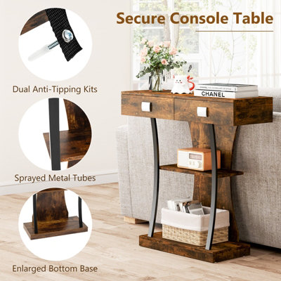 COSTWAY Industrial Console Table T-Shaped Entryway Table Rustic Brown