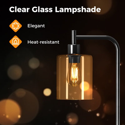 COSTWAY Industrial Floor Lamp Standing Lamp with Hanging Glass ...