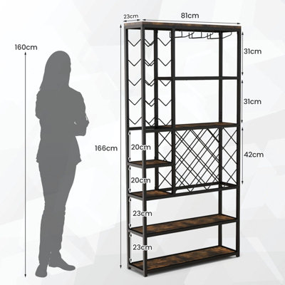Costway Industrial Floor Wine Rack Freestanding Wine Display Shelf w/ Glass Holders