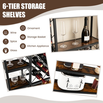Costway Industrial Floor Wine Rack Freestanding Wine Display Shelf w/ Glass Holders - 7