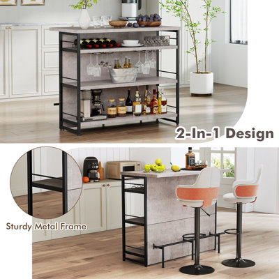 COSTWAY Industrial Home Bar Unit 4-Tier Liquor Bar Cabinet w/Open ...