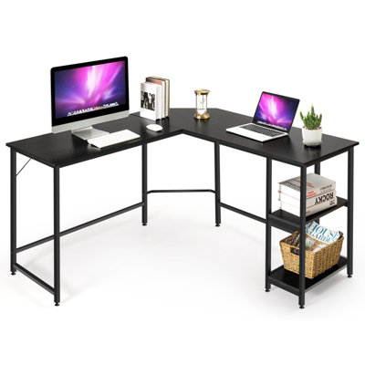 Costway Industrial L-Shaped Corner Computer Desk PC Table Large Workstation w/ Storage