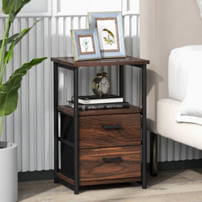 Costway Industrial Nightstand Bedside End Table with 2 Fabric Drawers Storage Shelf