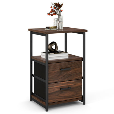 Costway Industrial Nightstand Bedside End Table with 2 Fabric Drawers Storage Shelf