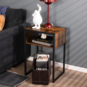 Costway Industrial Nightstand Bedside Table Compact Side Table Open Storage Compartment