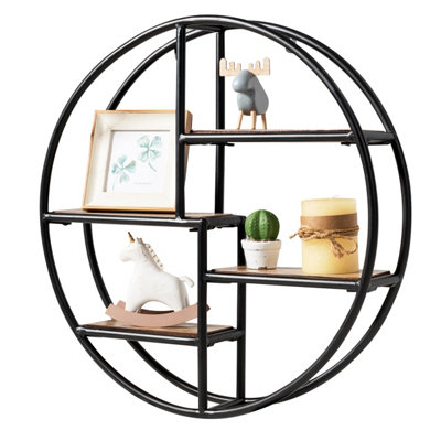 Costway Industrial Round Wall Shelf 4-Tier Wall Mounted Floating Shelves Circular Display Shelf