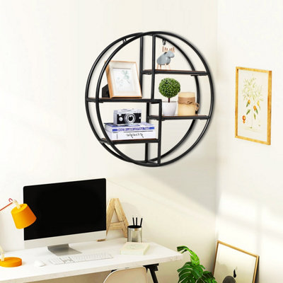 Costway Industrial Round Wall Shelf 4-Tier Wall Mounted Floating Shelves Circular Display Shelf - 5