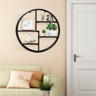 Costway Industrial Round Wall Shelf 4-Tier Wall Mounted Floating Shelves Circular Display Shelf - 6
