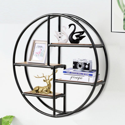 Costway Industrial Round Wall Shelf 4-Tier Wall Mounted Floating Shelves Circular Display Shelf - 7