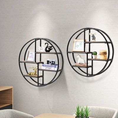 Costway Industrial Round Wall Shelf 4-Tier Wall Mounted Floating Shelves Circular Display Shelf - 8
