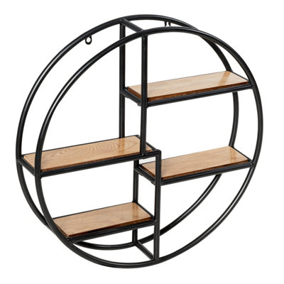 Costway Industrial Round Wall Shelf 4-Tier Wall Mounted Floating Shelves Circular Display Shelf - 9