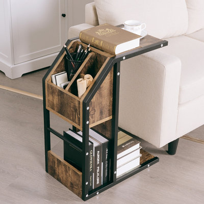 Costway Industrial Sofa Side Table C-Shape Snack End Bed