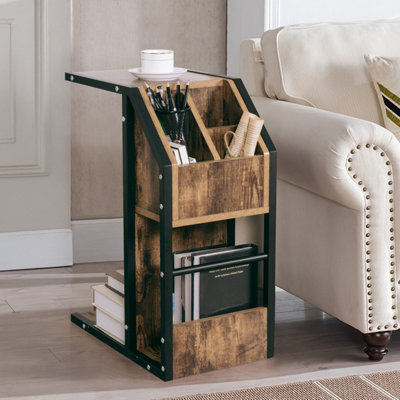 Costway Industrial Sofa Side Table C Shape Snack End Bed Side Table With Storage Space