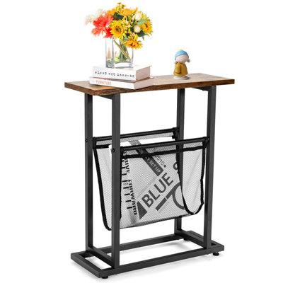 Costway Industrial Sofa Side Table w/ Magazine Holder Coffee Snack Table Laptop Desk