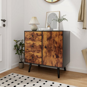 Costway Industrial Storage Cabinet Freestanding Wooden Buffet Sideboard W/ 3 Drawers & Door