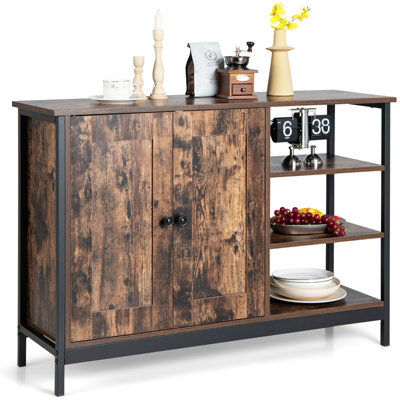 Costway Industrial Storage Cabinet Sideboard Buffet Organizer W/ 3-Tier Side Rack & 2-Door