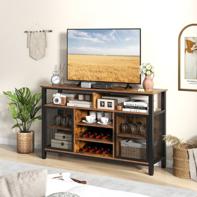 Costway Industrial Wine Bar Cabinet 140cm Buffet Sideboard with 8 ...