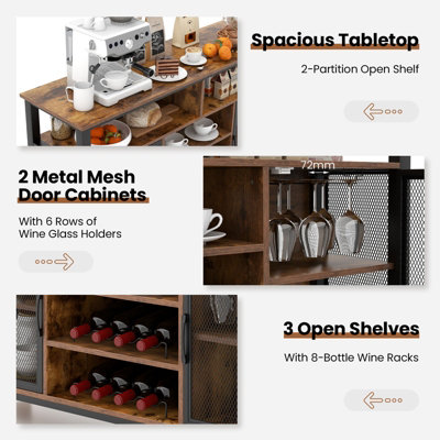 Costway Industrial Wine Bar Cabinet 140cm Buffet Sideboard with 8 ...