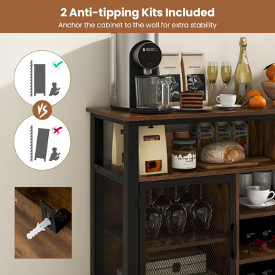 Costway Industrial Wine Bar Cabinet 140cm Buffet Sideboard with 8 ...