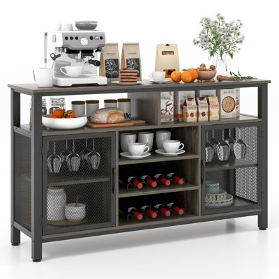 Costway Industrial Wine Bar Cabinet 140cm Buffet Sideboard with 8 ...