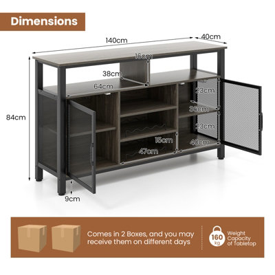 Costway Industrial Wine Bar Cabinet 140cm Buffet Sideboard with 8 ...