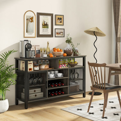 Costway Industrial Wine Bar Cabinet 140cm Buffet Sideboard with 8 ...