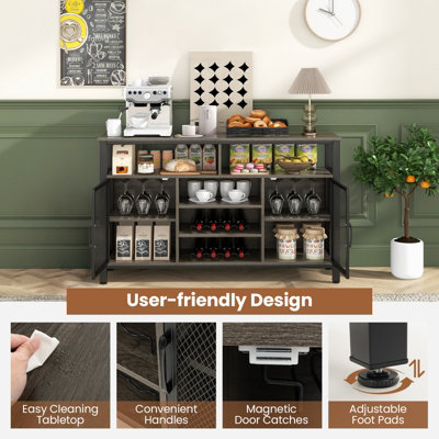 Costway Industrial Wine Bar Cabinet 140cm Buffet Sideboard with 8 ...