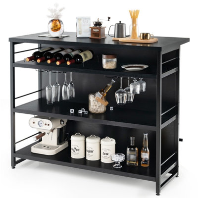 Costway Industrial Wine Bar Cabinet 4-Tier Kitchen Storage Sideboard Kitchen Island W/ Glass Holders