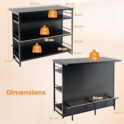 Costway Industrial Wine Bar Cabinet 4-Tier Kitchen Storage Sideboard Kitchen Island W/ Glass Holders