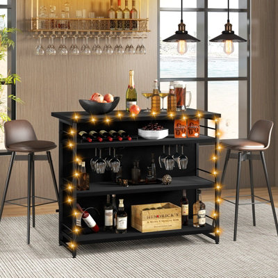 Costway Industrial Wine Bar Cabinet 4-Tier Kitchen Storage Sideboard Kitchen Island W/ Glass Holders - 3