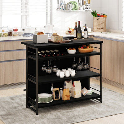 Costway Industrial Wine Bar Cabinet 4-Tier Kitchen Storage Sideboard Kitchen Island W/ Glass Holders - 5