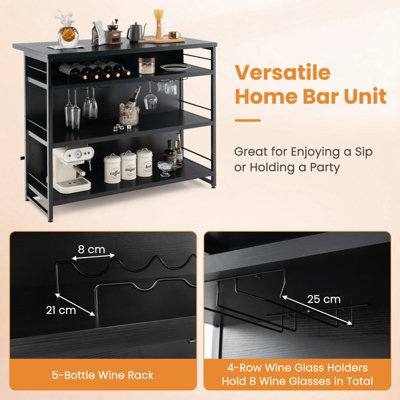 Costway Industrial Wine Bar Cabinet 4-Tier Kitchen Storage Sideboard Kitchen Island W/ Glass Holders - 6
